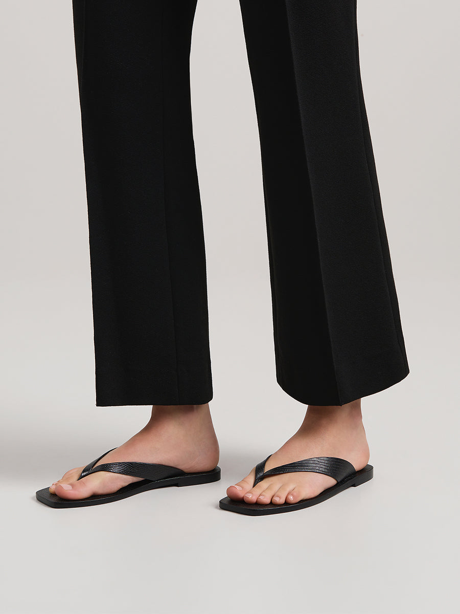 A.Emery The Kinto Sandal in Black Embossed Lizard