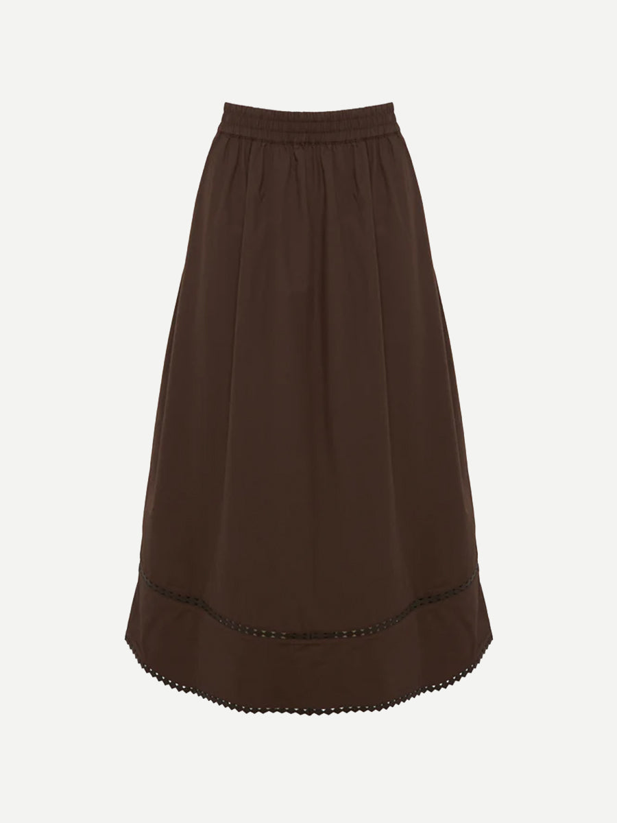 Yves Salomon Poplin Skirt W/Leather Details in Brunette