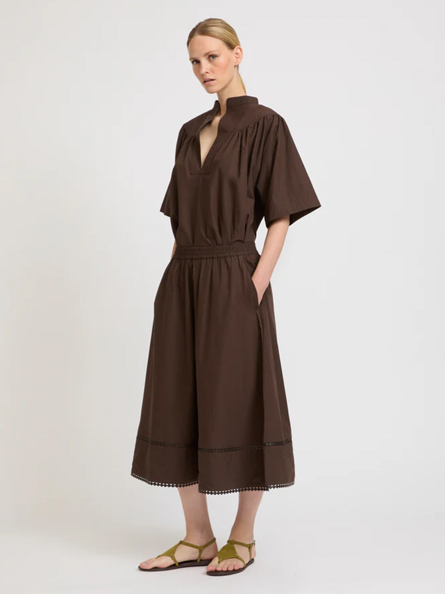 Yves Salomon Poplin Skirt W/Leather Details in Brunette