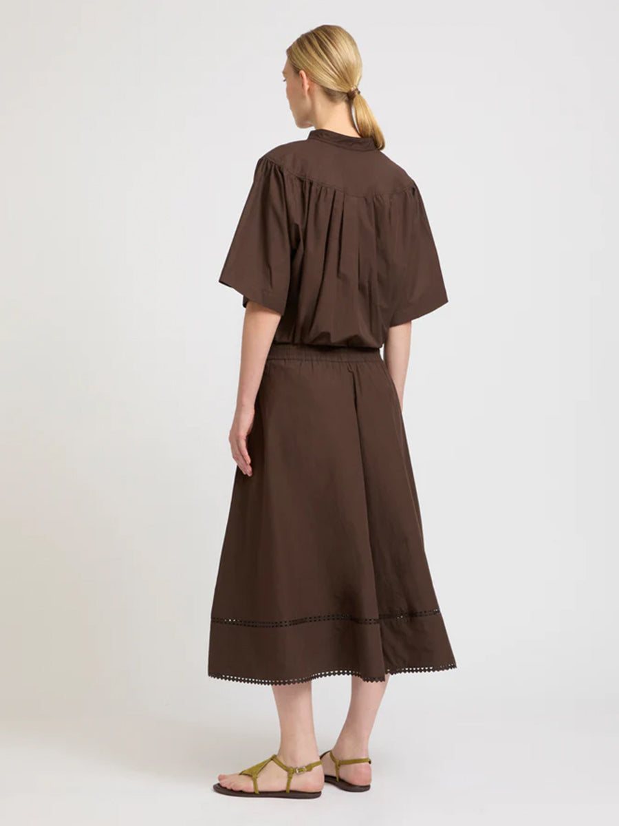 Poplin Skirt W/Leather Details in Brunette