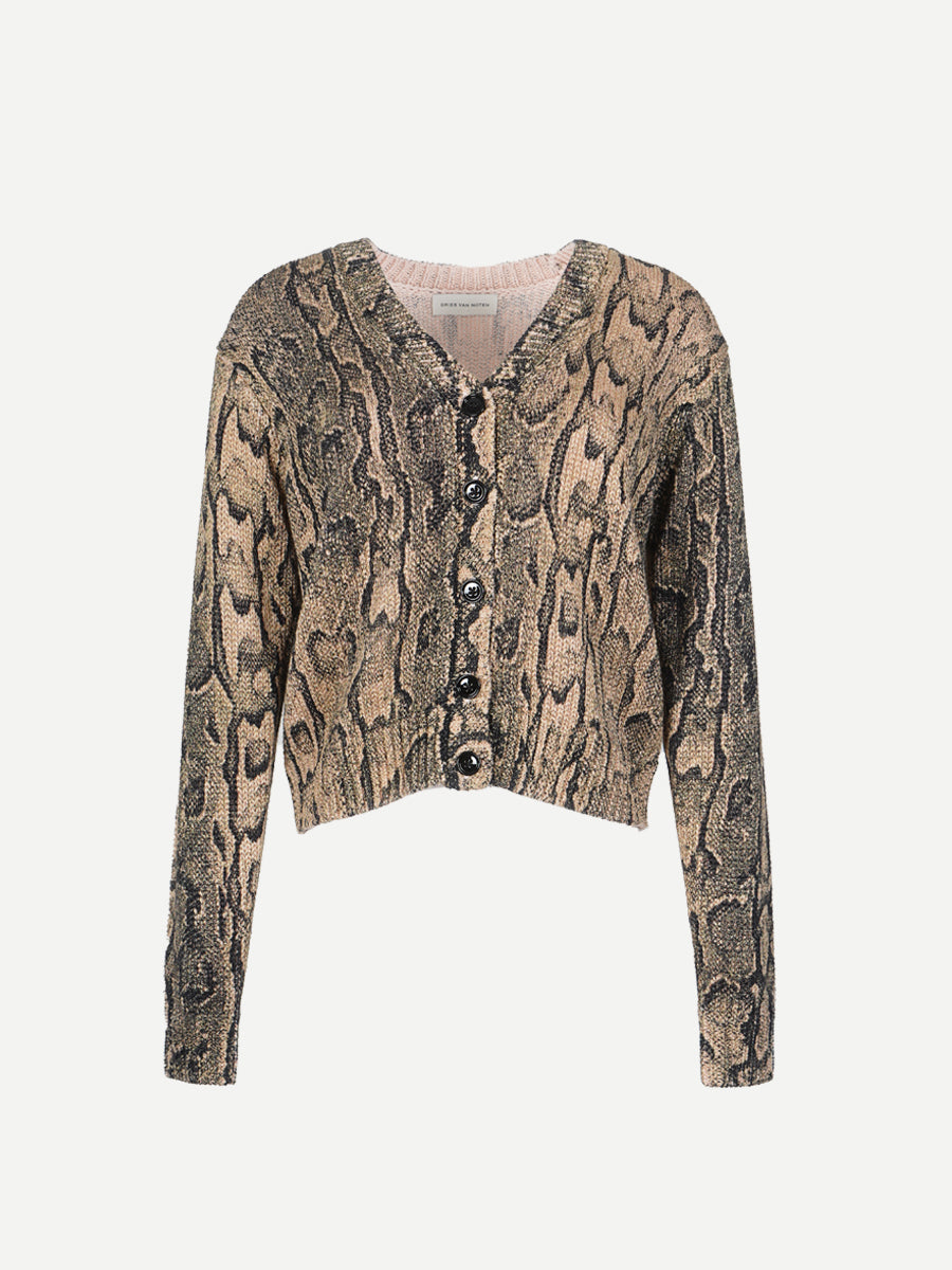 Dries Van Noten | Toka Snakeprint Cardigan in Beige