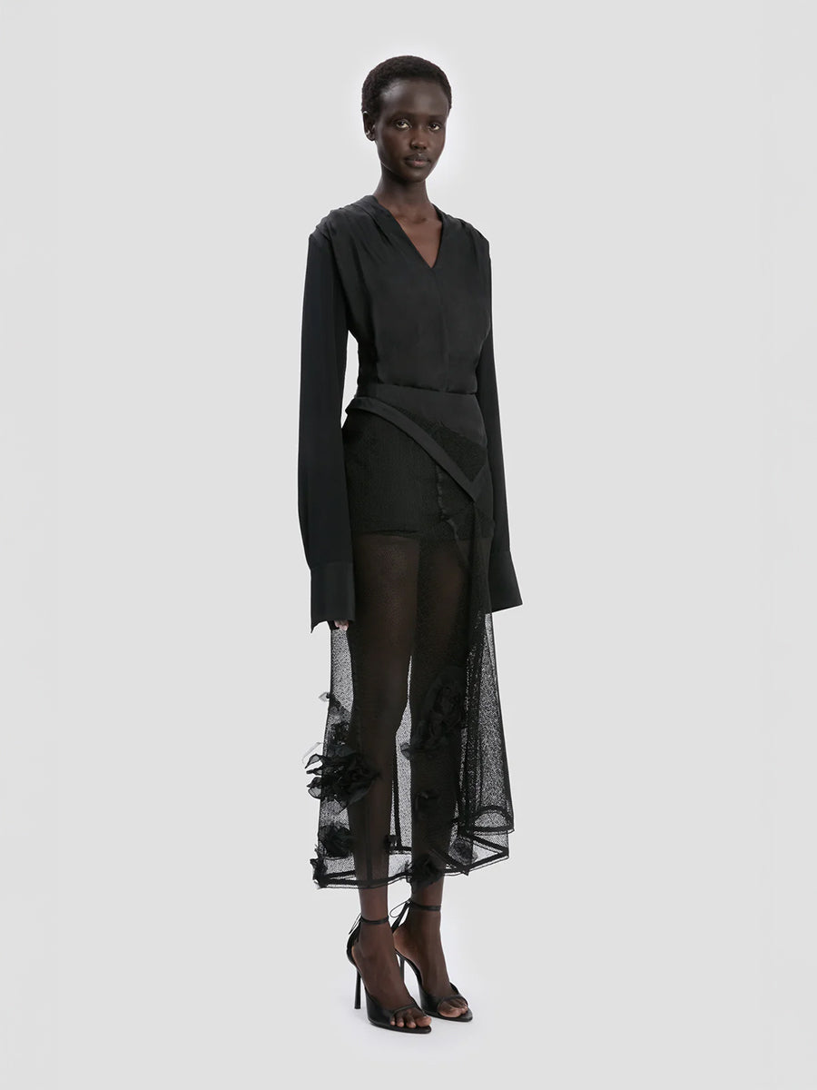 V-Neck Gathered Top in Black