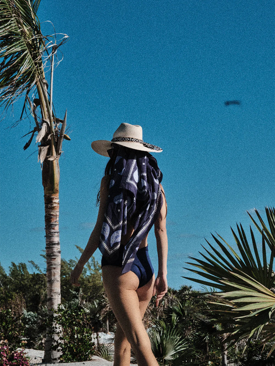 Johanna Ortiz Vibrant Horizons Pareo in Navy/Light Blue/Ecru