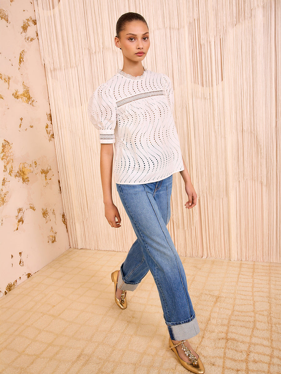 Ulla Johnson Virginia Lace Collar Top in Pristine