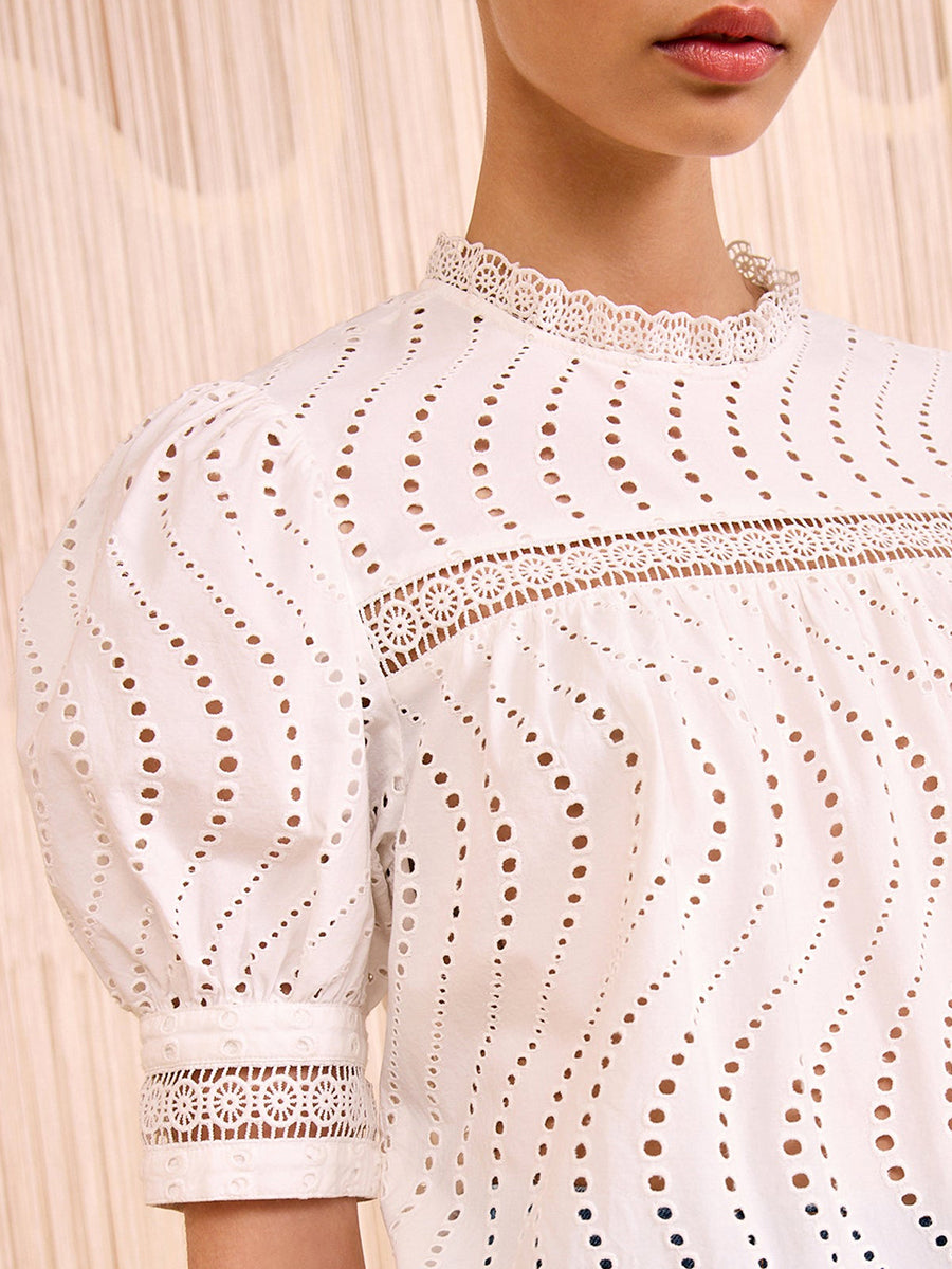 Ulla Johnson Virginia Lace Collar Top in Pristine