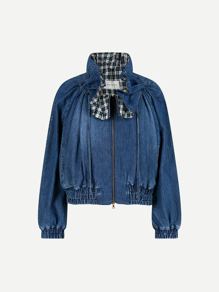 Volys Ruffle Denim Jacket in Blue