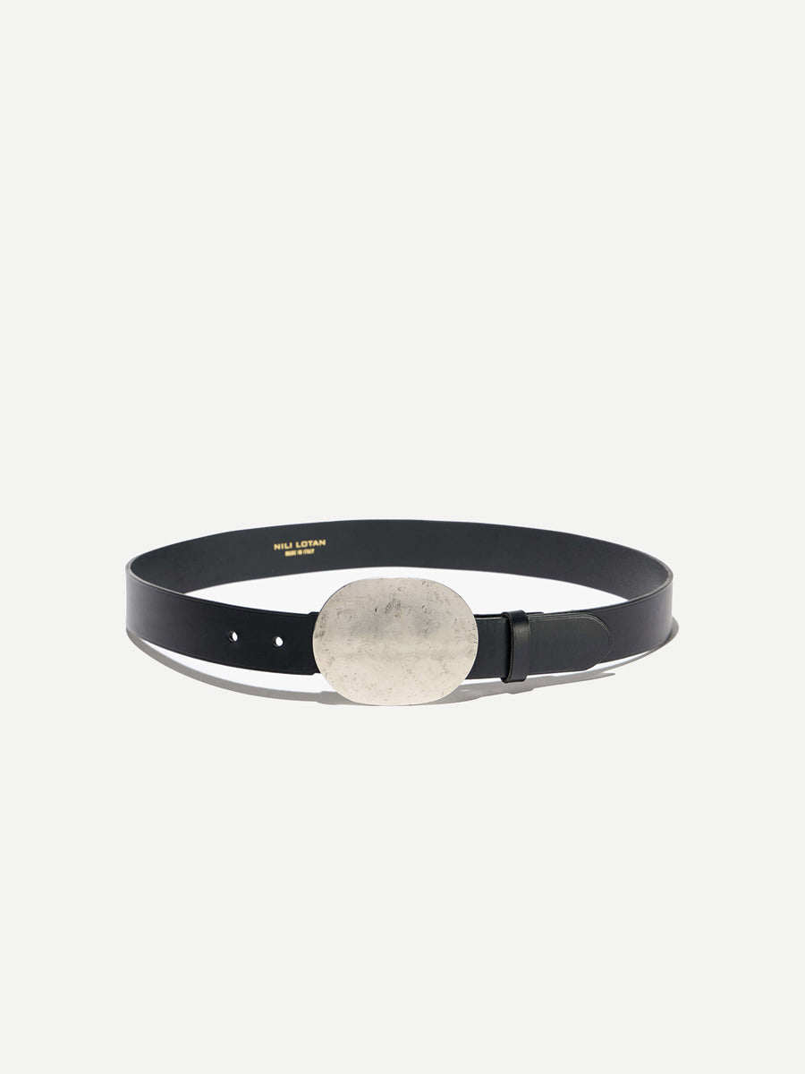 Wayne Belt in Black with Hammered Antique Silver Buckle
