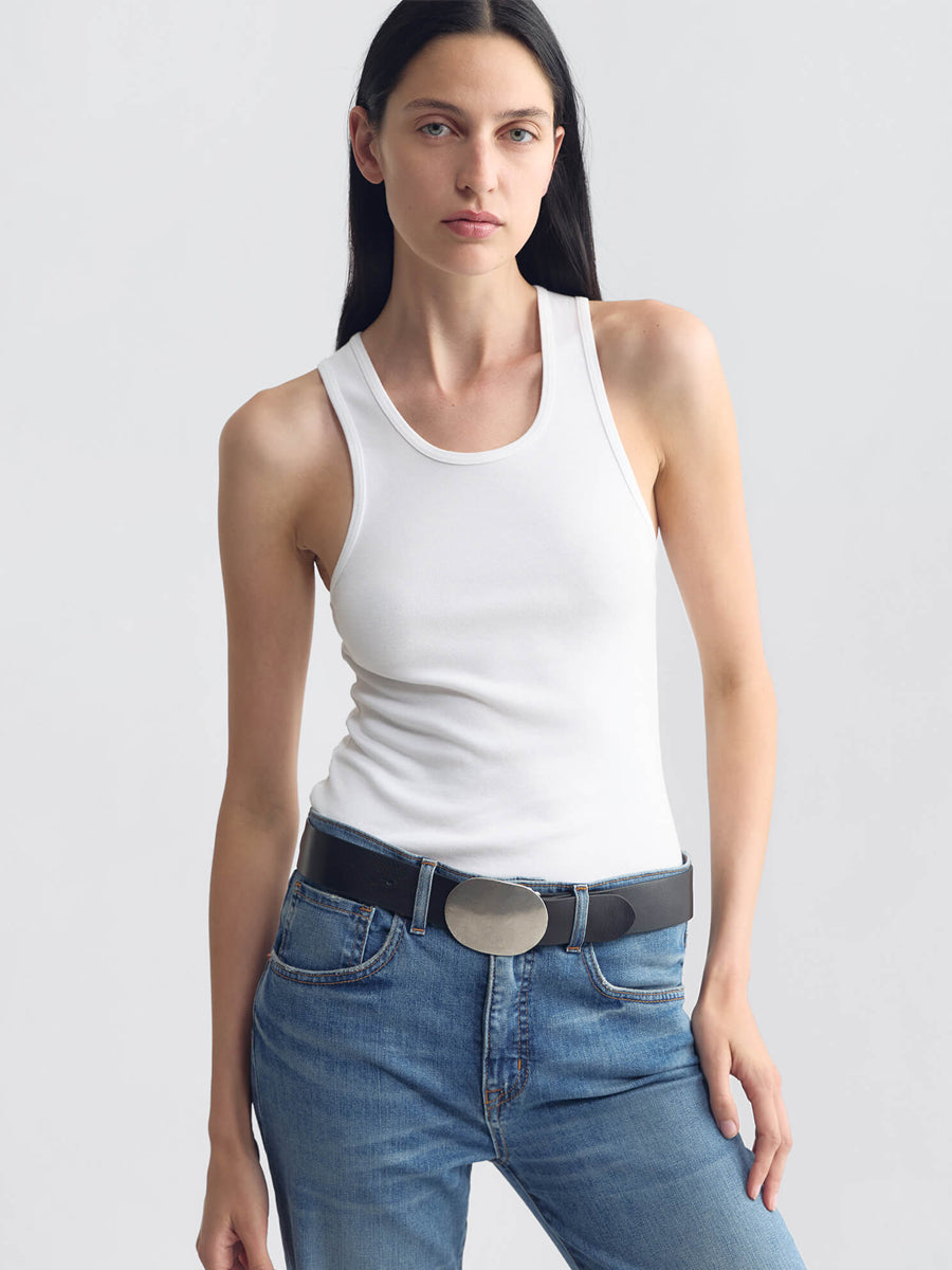 Wayne Belt in Black with Hammered Antique Silver Buckle