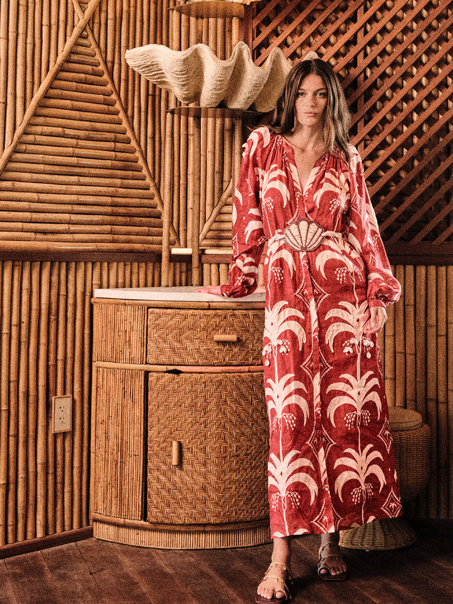 Johanna Ortiz Weaving Waves Tunic Dress in Cherry/Ecru