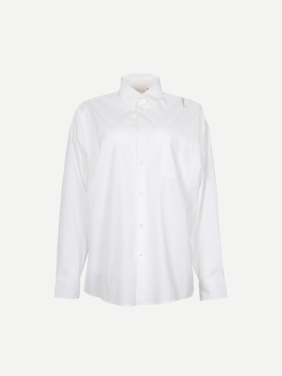 White Stitched Logo Shirt in Lily White