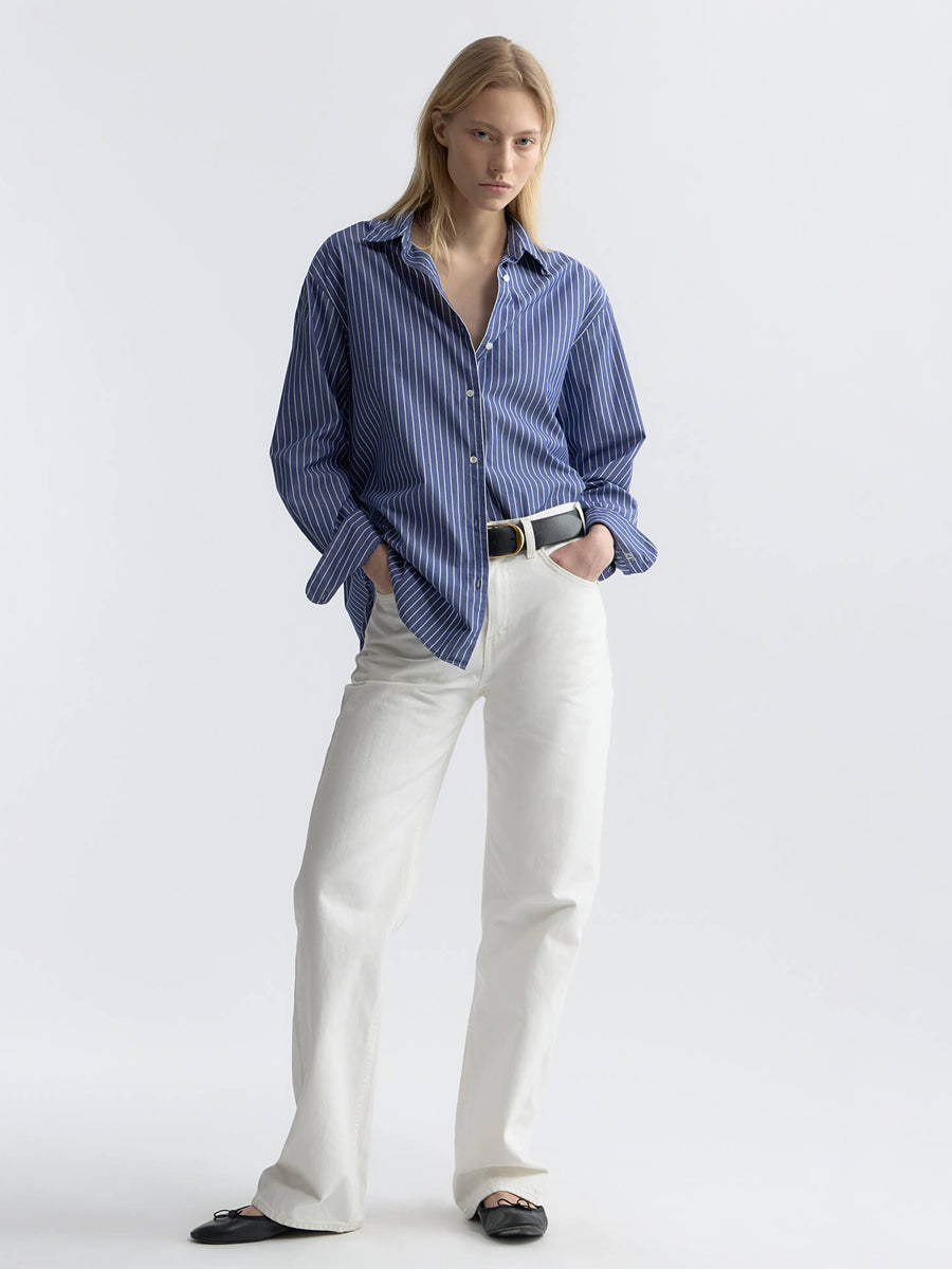 Nili Lotan Yorke Shirt in Dark Navy/White Stripe