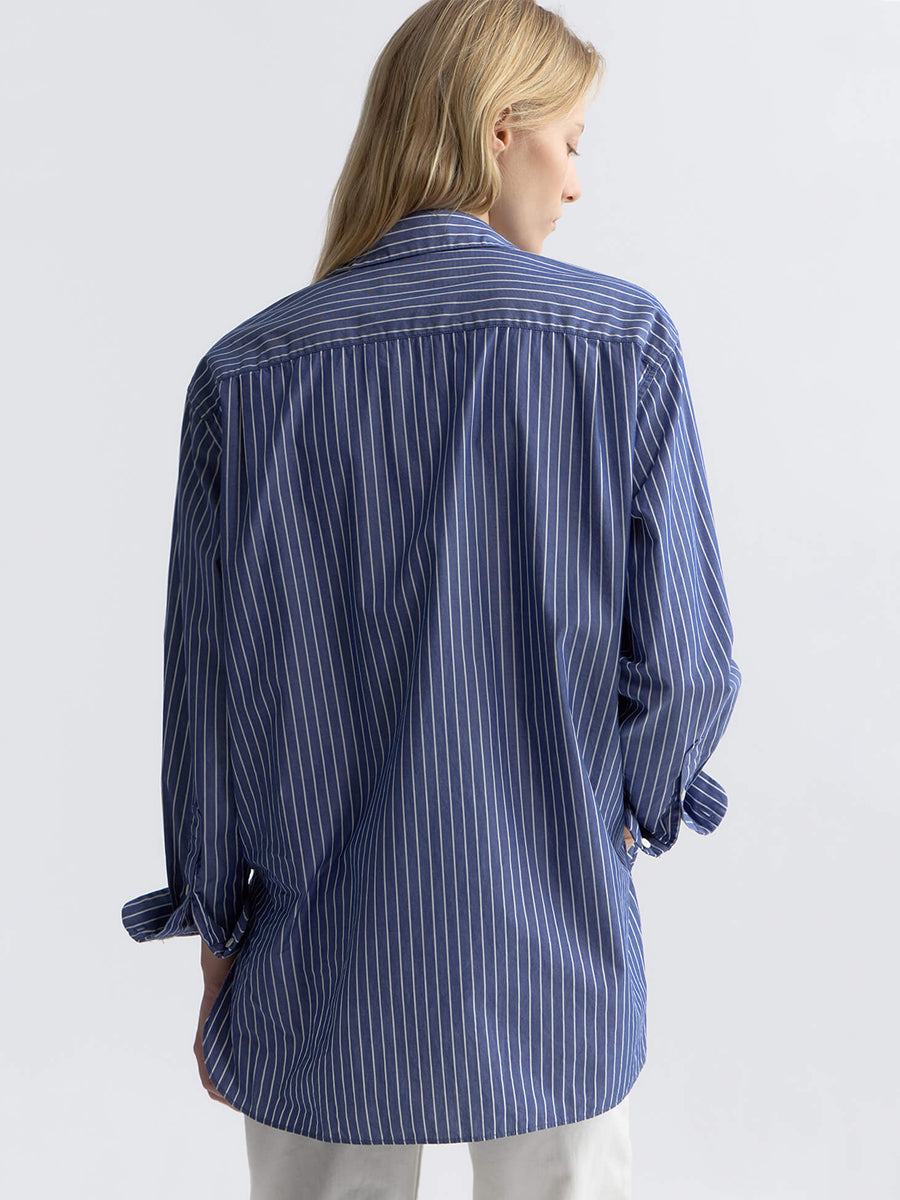 Nili Lotan Yorke Shirt in Dark Navy/White Stripe