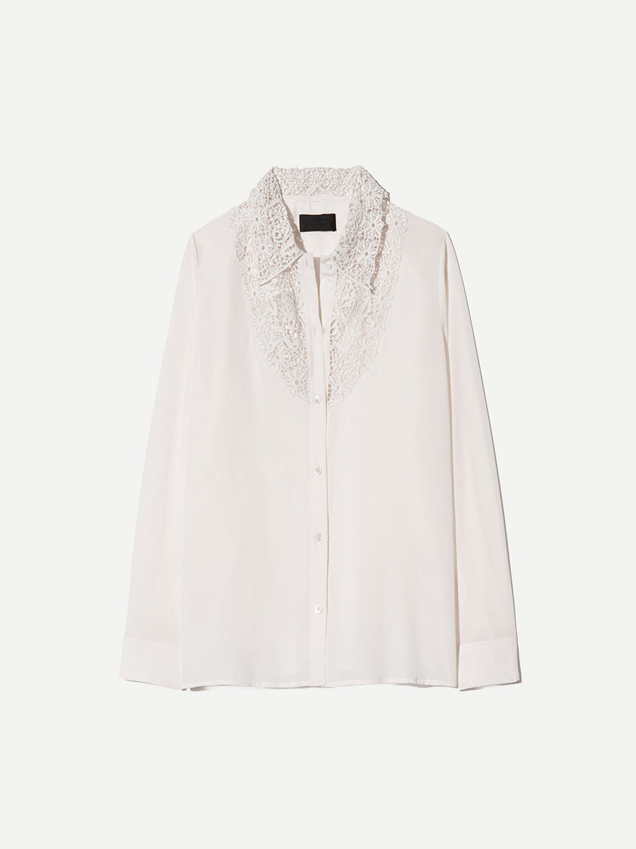Nili Lotan Zola Lace Silk Shirt in Ivory