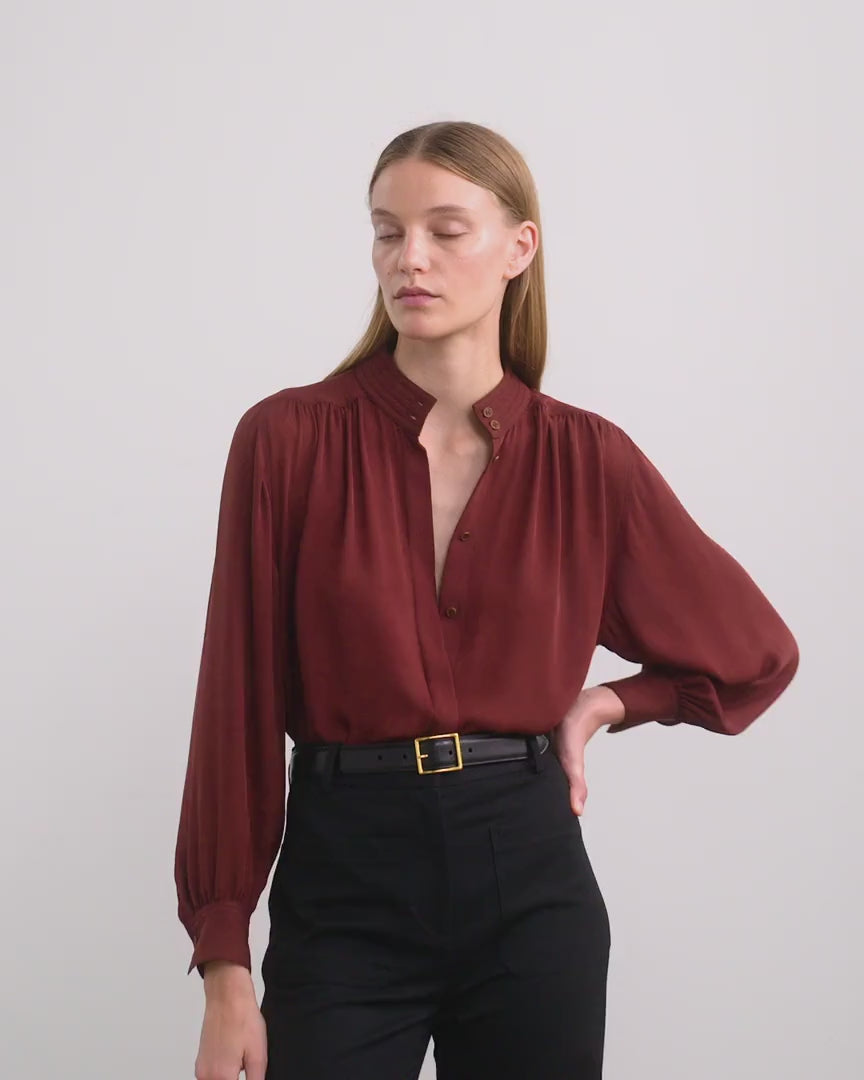 Nili Lotan Revi Silk Blouse in Burgundy | Shop Now at Adam Heath In Store and Online, Western Australia