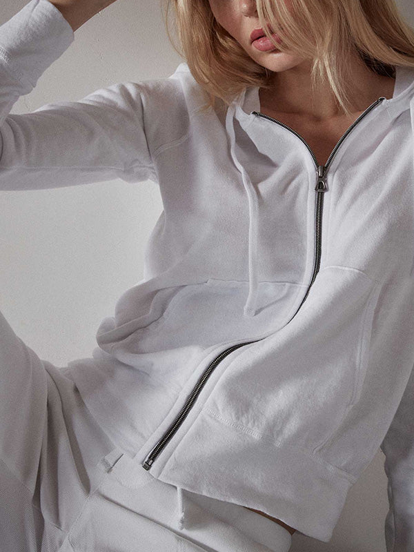 James Perse Vintage French Terry Zip Hoody in White