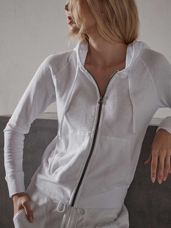 James Perse Vintage French Terry Zip Hoody in White