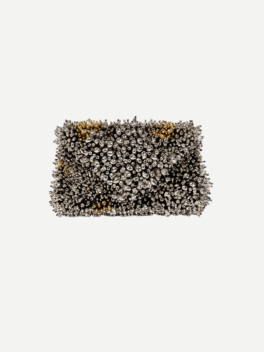 Dries Van Noten Beaded Envelope Handbag in Silver