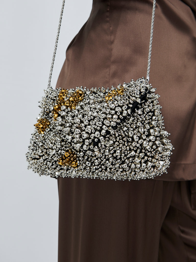 Dries Van Noten Beaded Envelope Handbag in Silver
