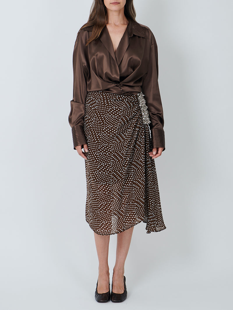Dries Van Noten Sovora Embellished Skirt in Brown