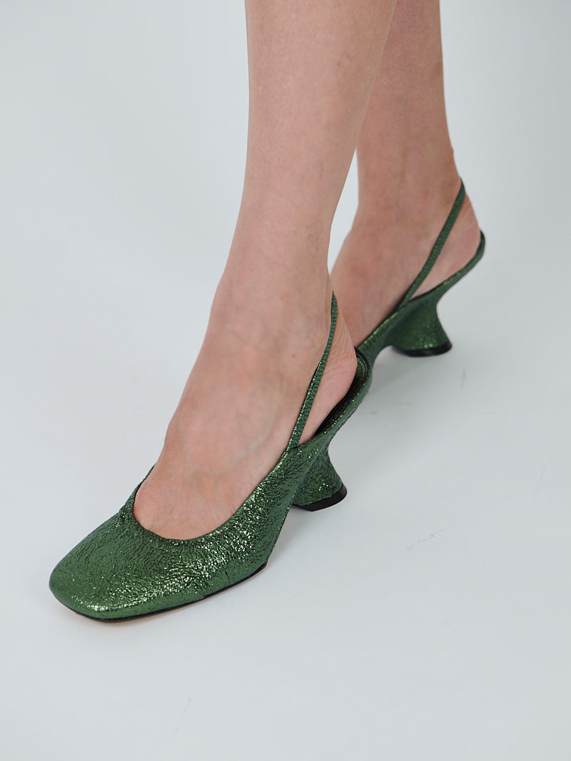 Dries Van Noten Metallic Sling Back Wedge in Light Green