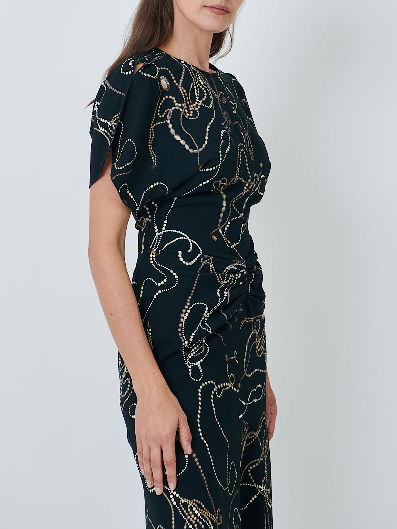 Victoria Beckham Gathered Waist Midi Dress in Dark Pine