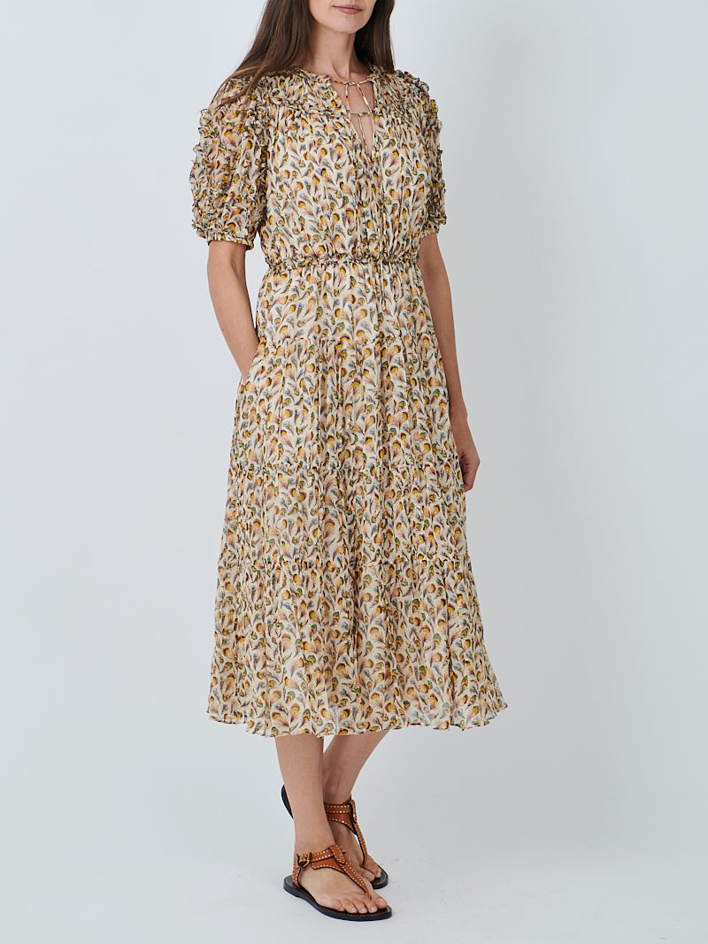 Ulla Johnson Nan Silk Short Sleeve Midi Dress in Swan