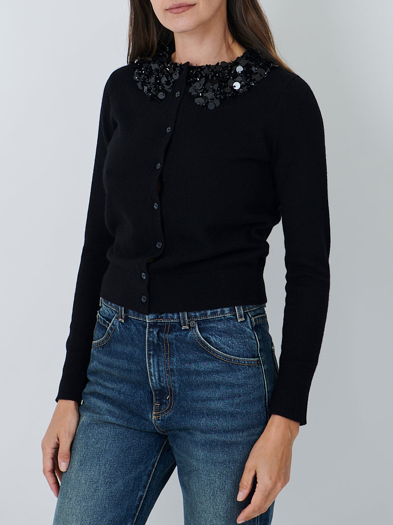 Ulla Johnson Margaux Embroidered Cashmere Cardigan in Noir