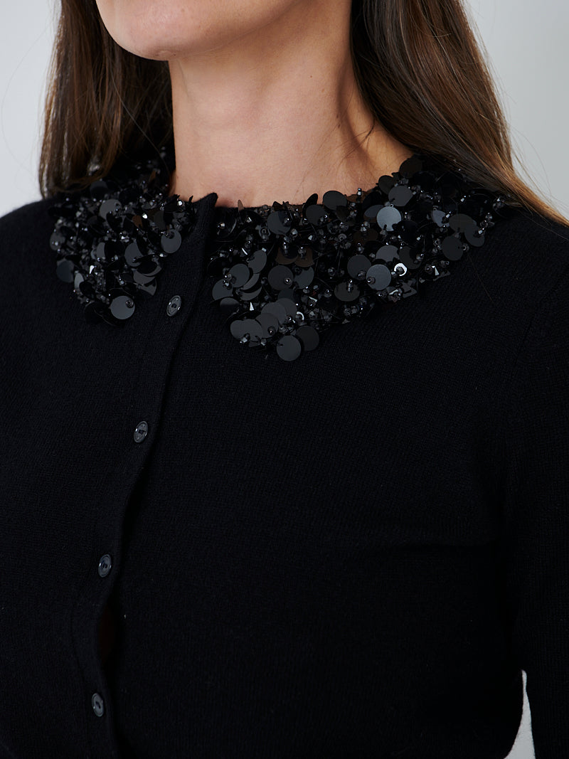 Ulla Johnson Margaux Embroidered Cashmere Cardigan in Noir