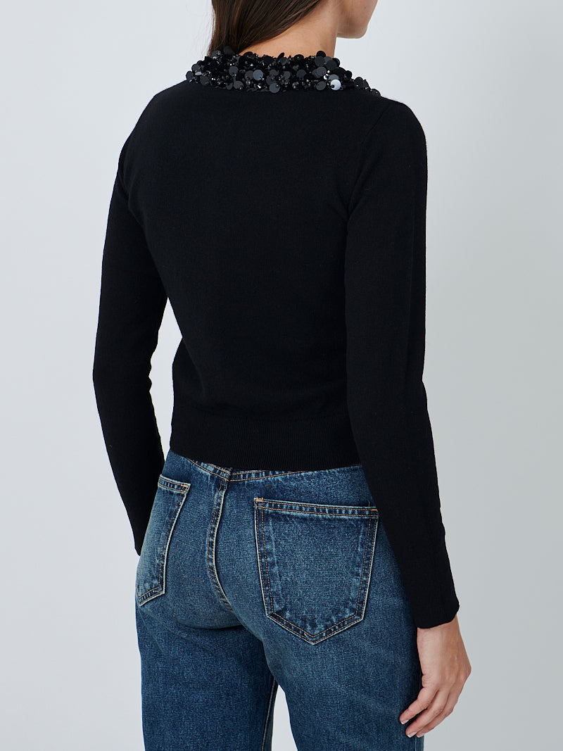 Ulla Johnson Margaux Embroidered Cashmere Cardigan in Noir