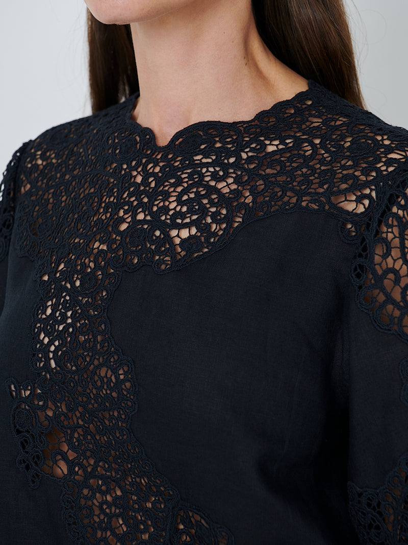 Ulla Johnson Kadene Short Sleeve Blouse in Noir