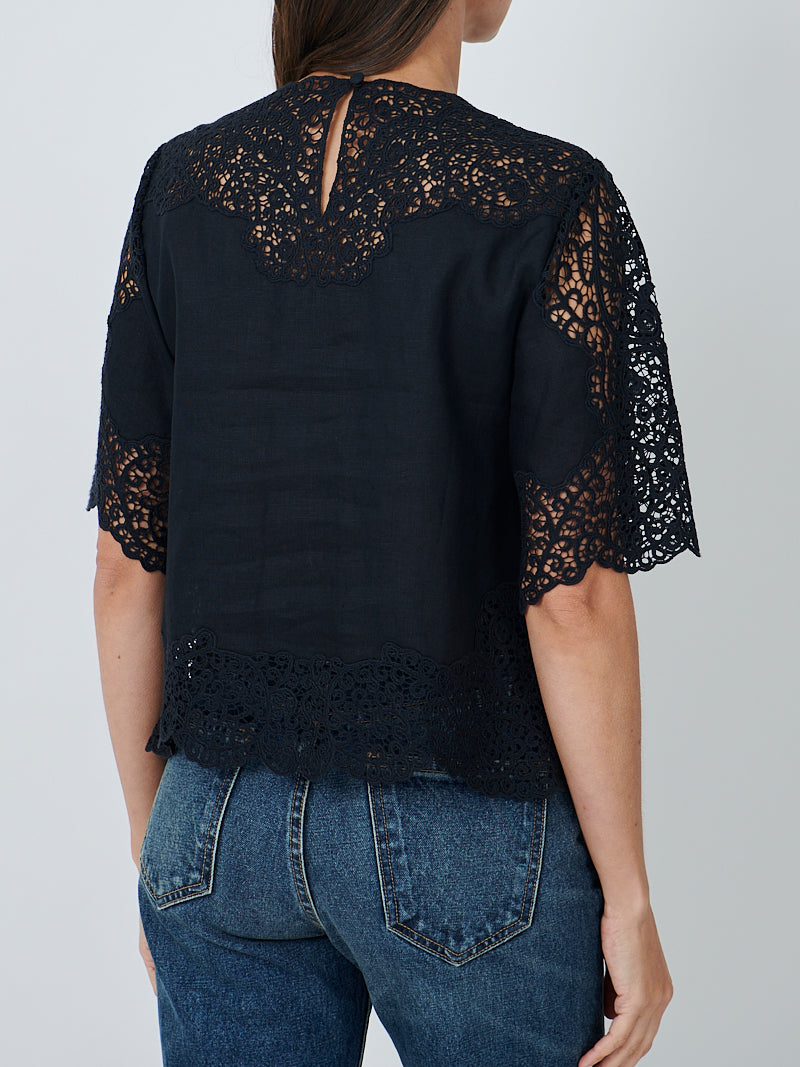 Ulla Johnson Kadene Short Sleeve Blouse in Noir