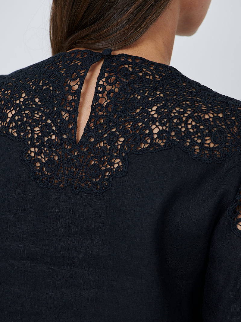 Ulla Johnson Kadene Short Sleeve Blouse in Noir