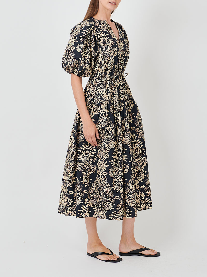 Ulla Johnson Harriet Midi Dress in Noir Floral