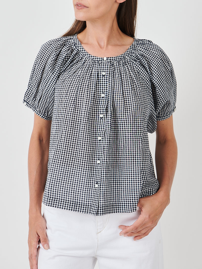 Doen June Top in Navy La Maddalena Gingham