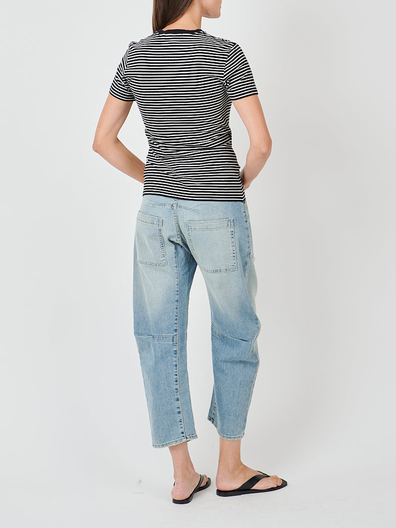 Lana Crew Neck Tee in Black/Ivory Stripe