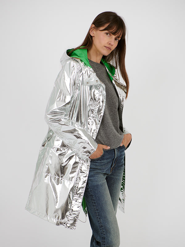 Yves Salomon Double Face Parka and Silver/Green