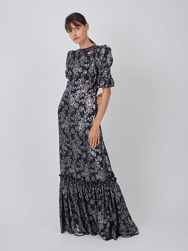 The Vampires Wife The Night Flight Dress in Floral Black/Silver