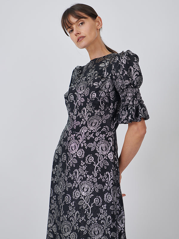 The Vampires Wife The Night Flight Dress in Floral Black/Silver