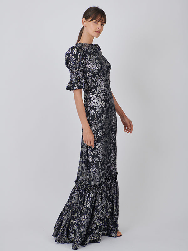 The Vampires Wife The Night Flight Dress in Floral Black/Silver