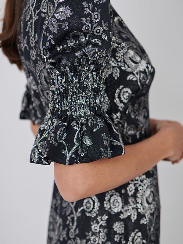 The Vampires Wife The Night Flight Dress in Floral Black/Silver