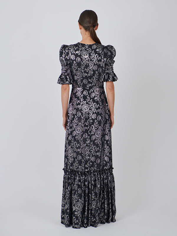 The Vampires Wife The Night Flight Dress in Floral Black/Silver