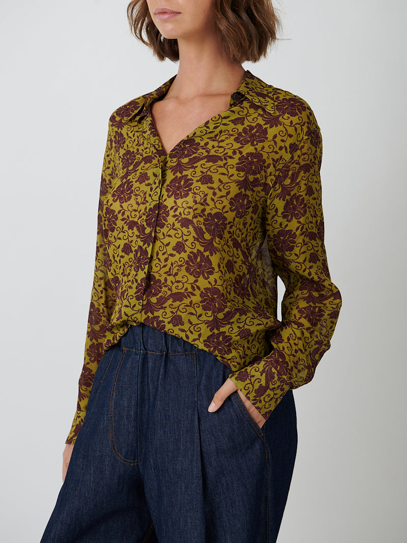 Dries Van Noten | Chowy Printed Shirt in Olive Floral