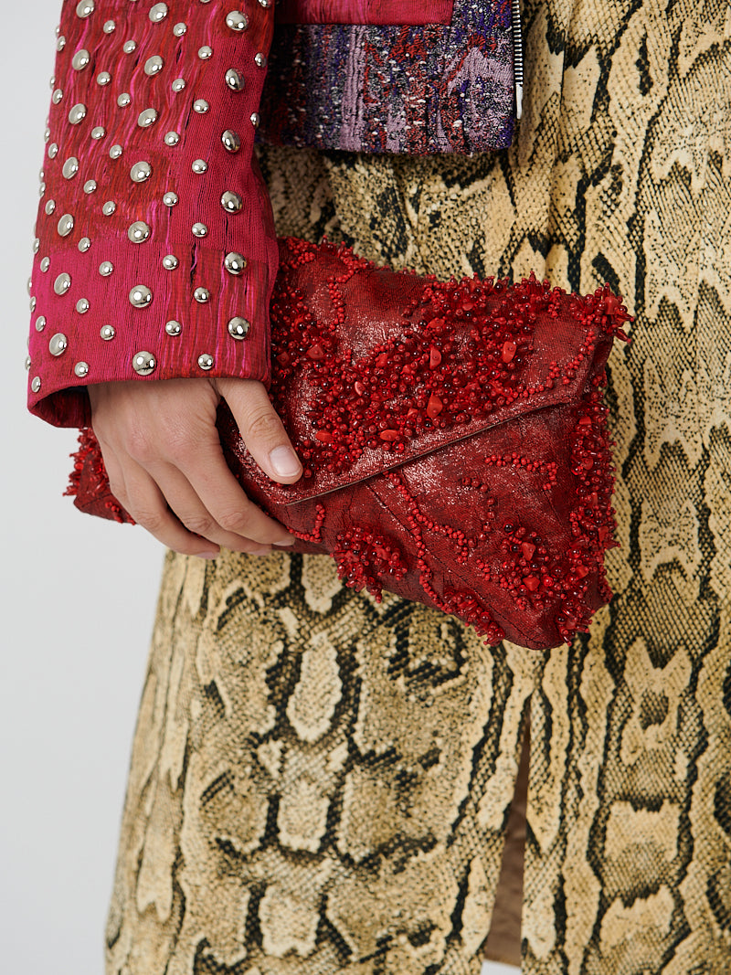 Beaded Envelope Bag in Red