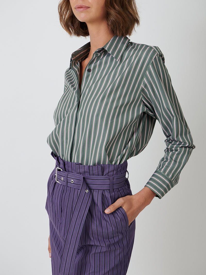 Dries Van Noten | Clavini Bis Striped Shirt in Pistachio Pink
