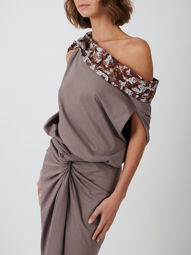 Dries Van Noten Her Abstract One Shoulder Top in Smoke