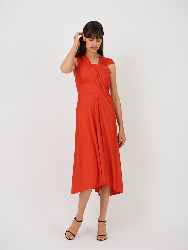 Victoria Beckham | Cap Sleeve Draped Dress In Red