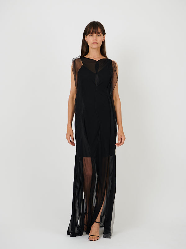Victoria Beckham | Sheer Wave Panel Floorlength Dress in Black