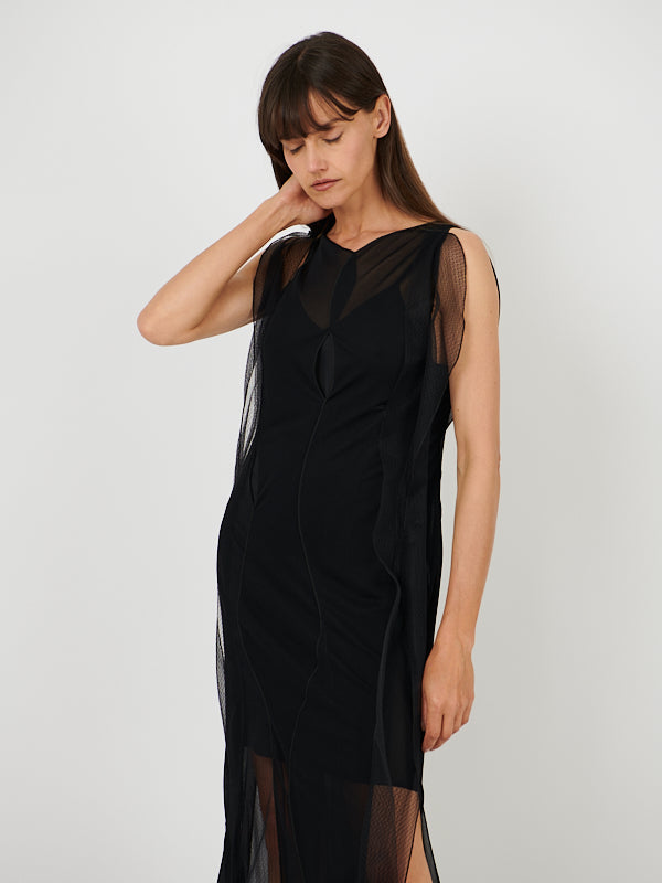 Victoria Beckham | Sheer Wave Panel Floorlength Dress in Black