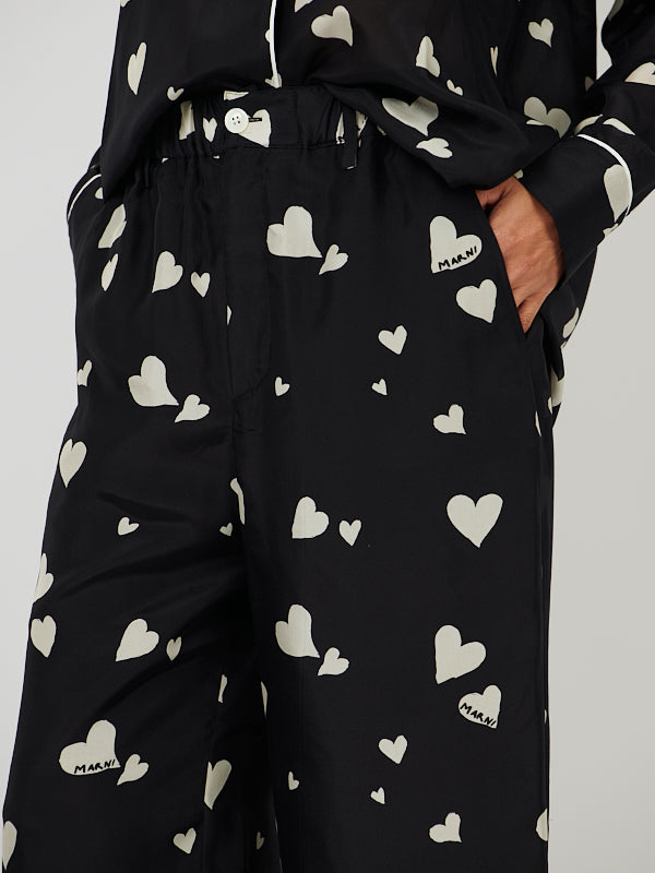 Marni | Heart Print Wide Leg Trouser