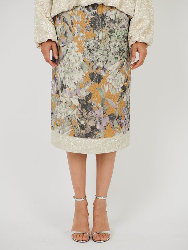 Dries Van Noten Salby Long Emb Skirt in Beige